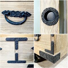 【未使用保管 / 金具美品】総桐 和箪笥 チェスト 時代箪笥風 桐タンス 錺金具 整理箪笥 収納家具 時代づくり エイジング加工 幅90㎝ E1EX0311の画像