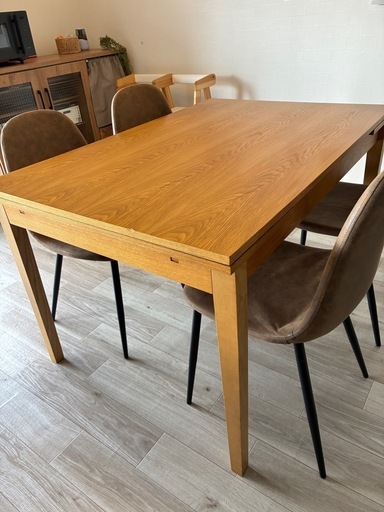 【天然木材】伸縮テーブル6人掛け　椅子4脚セット