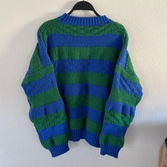 青と緑のストライプ ニット　セーター　フリーサイズ(F)の画像