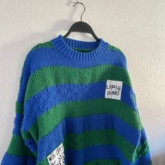 青と緑のストライプ ニット　セーター　フリーサイズ(F)の画像