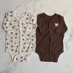 ベビー ロンパース肌着 前あき 長袖2枚+半袖2枚の画像