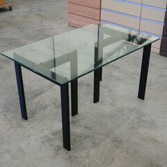 ≪zyt2618ジ≫ IVY/アイビー ガラス天板ダイニングテーブル 幅130cm 奥行80cm 高さ70cm W1300 4人用 スチール脚 中古家具/リユースストレージ仙台 071119-13の画像