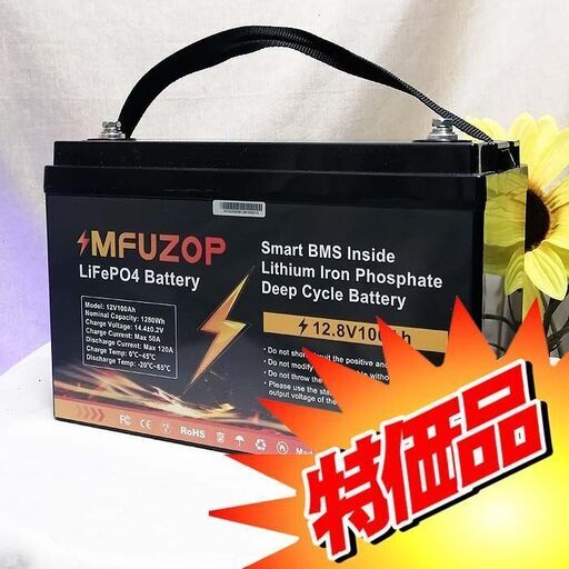 リン酸リチウムバッテリー　12V　100AH【LiFeP04】_4 現品管理番号：s1205_001w