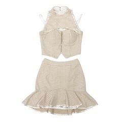 【an / アン】ツイード フロントジップ リボン セットアップ ミニドレス キャバドレスの画像