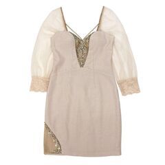 【AngelR / エンジェルアール】バストメッシュビジューシースルーロングスリーブタイトミニドレス キャバドレスの画像