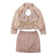 【AngelR / エンジェルアール】フラワーレースパールチェーンロングスリーブタイトマイクロミニドレス キャバドレスの画像