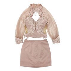 【AngelR / エンジェルアール】フラワーレースパールチェーンロングスリーブタイトマイクロミニドレス キャバドレスの画像