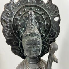 金属製 観音菩薩像 立像 仏像 インテリア オブジェ 時代物 幅15cm×奥行15cm×高さ66cmの画像