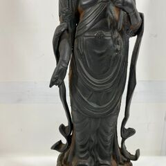 金属製 観音菩薩像 立像 仏像 インテリア オブジェ 時代物 幅15cm×奥行15cm×高さ66cmの画像