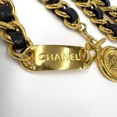 NR85　br6468tm　【CHANEL】チェーンベルト31　コイントップ付き　GP×レザー　ゴールド×ブラック　78.5cmの画像