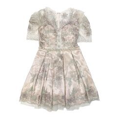 【ROBE de FLEURS / ローブドフルール】フラワー刺繍レース×ラグジュアリーフレアミニキャバドレスの画像