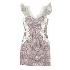 【ROBE de FLEURS / ローブドフルール】フラワー刺繍レースタイトミニキャバドレスの画像