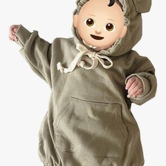 くま耳ロンパース　80サイズの画像