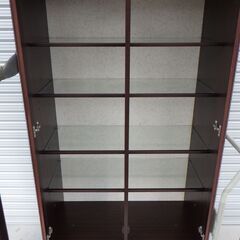 昭和 レトロ アンティーク キャビネット 書棚 棚 木製 飾り棚 ガラス 家具 本棚 ブックシェルフ 併売の画像