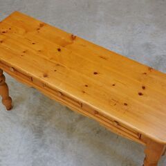 ≪zyt2620ジ≫ カントリー調 コンソールテーブル 幅145cm 引出付 パイン材？ アンティーク調/ナチュラル/かわいい/中古家具/リユースストレージ仙台 071128-08の画像