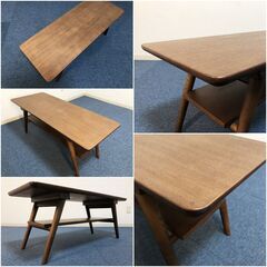 センターテーブル CT SABLE DBR 棚付き 天然木タモ材 カフェ風テーブル NITORI CT セーブル 長方形幅100cmリビングテーブルの画像