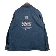 Tommy jeans トミージーンズ ワンポイント 秋冬 AW デニムジャケット コットン ブルー レディース L【古着】【中古】の画像