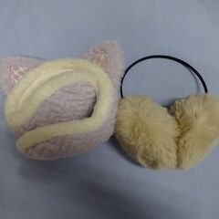 ( E-90 )猫耳タイプ 耳当て イヤーカフ パープル ファー ベージュ なめらか ふわふわ レディース かわいい おしゃれ 中古の画像