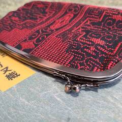 未使用 アイヌ織 がま口バッグ アイヌ柄 赤の画像