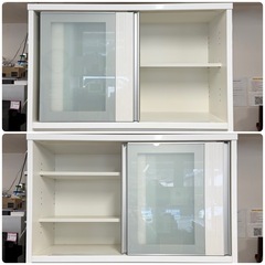 【超美品‼️】定価20万♪ 高級 松田家具 100cm幅キッチンボード 食器棚 収納家具 艶あり木目調ホワイト♪の画像