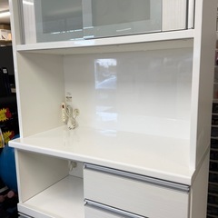 【超美品‼️】定価20万♪ 高級 松田家具 100cm幅キッチンボード 食器棚 収納家具 艶あり木目調ホワイト♪の画像