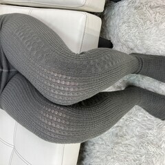 着画あり CELINE セリーヌ ニットタイツ レギンス グレー M-L ヒップ85-98 身長150-165 D-TK1200 試着モデル着用の画像