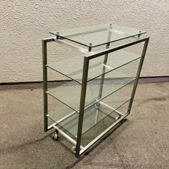 ガラス　オープンシェルフ　3段　オープンラック　キャスター付　店舗什器　在庫２点の画像