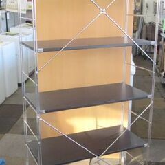 幅84㎝ 5段 ユニットシェルフ ステンレスフレーム 黒棚板 アジャスター付き オープンシェルフ 収納棚 収納家具 札幌の画像