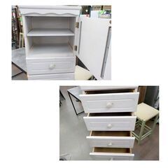 収納付きダストボックス 幅41㎝ 家具調 扉収納 引出し収納 フレンチカントリー シャビーシック 西岡店の画像