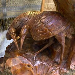 【愛品俱楽部柏店】衝立　一枚板　木製　 天然木　パーテーション　間仕切　鶴　松の画像