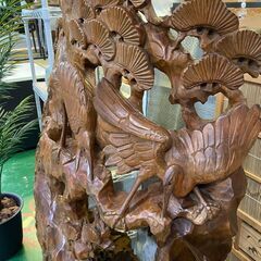 【愛品俱楽部柏店】衝立　一枚板　木製　 天然木　パーテーション　間仕切　鶴　松の画像