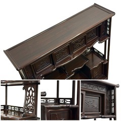 ◯重厚約67kg 黒檀 唐木 茶棚 茶箪笥 透かし彫り 違い棚 飾り棚 和家具 和室 和モダン 天然木 堅重 豪華絢爛 収納棚 床間■ジモティ姫路の画像