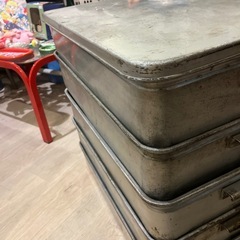 昭和レトロ アルミ 給食  箱  番重 収納箱 蓋付き 学校給食 アンティーク レトロ 什器の画像