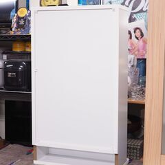 小型ショーケース 鍵付き 白 ホワイト ガラス棚 配達設置対応の画像