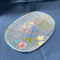 花柄オーバル型皿　ガラス皿　５枚セット 昭和レトロの画像
