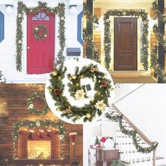 クリスマス❣️飾り ガーランド 2.7m LEDライト付き 松かさ付き ゴールドの画像