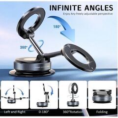 iPhone等に・・・ 新品未使用 車用マグネットスマホホルダー、吸盤付き車載電話マウント、Magセーフ、折りたたみ式磁気スマホスタンド 角度調節可能 車 等に・・・の画像