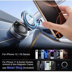 iPhone等に・・・ 新品未使用 車用マグネットスマホホルダー、吸盤付き車載電話マウント、Magセーフ、折りたたみ式磁気スマホスタンド 角度調節可能 車 等に・・・の画像