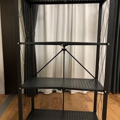 【受付終了】折りたたみスチールラック 収納棚 キャスター付き 折りたたみ式 シェルフ 食器棚 防サビ加工 (ブラック,4段) の画像