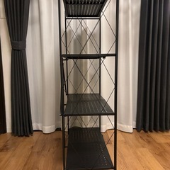 【受付終了】折りたたみスチールラック 収納棚 キャスター付き 折りたたみ式 シェルフ 食器棚 防サビ加工 (ブラック,4段) の画像