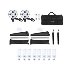 定常光ライトセット 証明14点キット ソフトボックス 電球ソケット 45W電球 ライトスタンド キャリングバッグ付きの画像