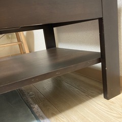 センターテーブル 伸縮 リビングテーブル ガラス天板 木目の画像