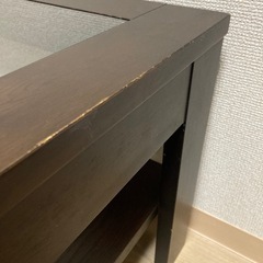 センターテーブル 伸縮 リビングテーブル ガラス天板 木目の画像