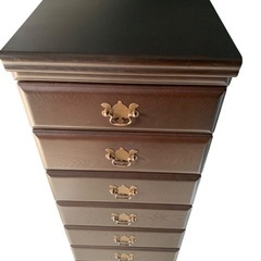 7段チェストアンティーク調取っ手 木目ブラウン ハイチェスト整理タンスの画像