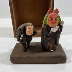 木製 一刀彫 木彫り 神楽 置物 共箱付 幅16cm×奥行8cm×高さ15cm の画像