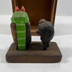 木製 一刀彫 木彫り 神楽 置物 共箱付 幅16cm×奥行8cm×高さ15cm の画像
