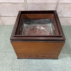 木製 火鉢 茶道具 昭和レトロ アンティーク 引出 幅43.5cm×奥行43.5cm×高さ35cmの画像