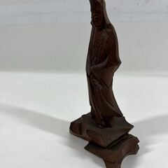 木彫り 木製 置物 観音菩薩像 観音様 立像 幅10cm×奥行6cm×高さ18cm の画像