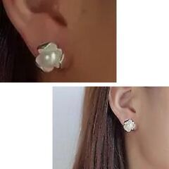 三つ葉のクローバー 幸運 フェイクパール ピアス（新品）の画像