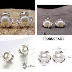 三つ葉のクローバー 幸運 フェイクパール ピアス（新品）の画像